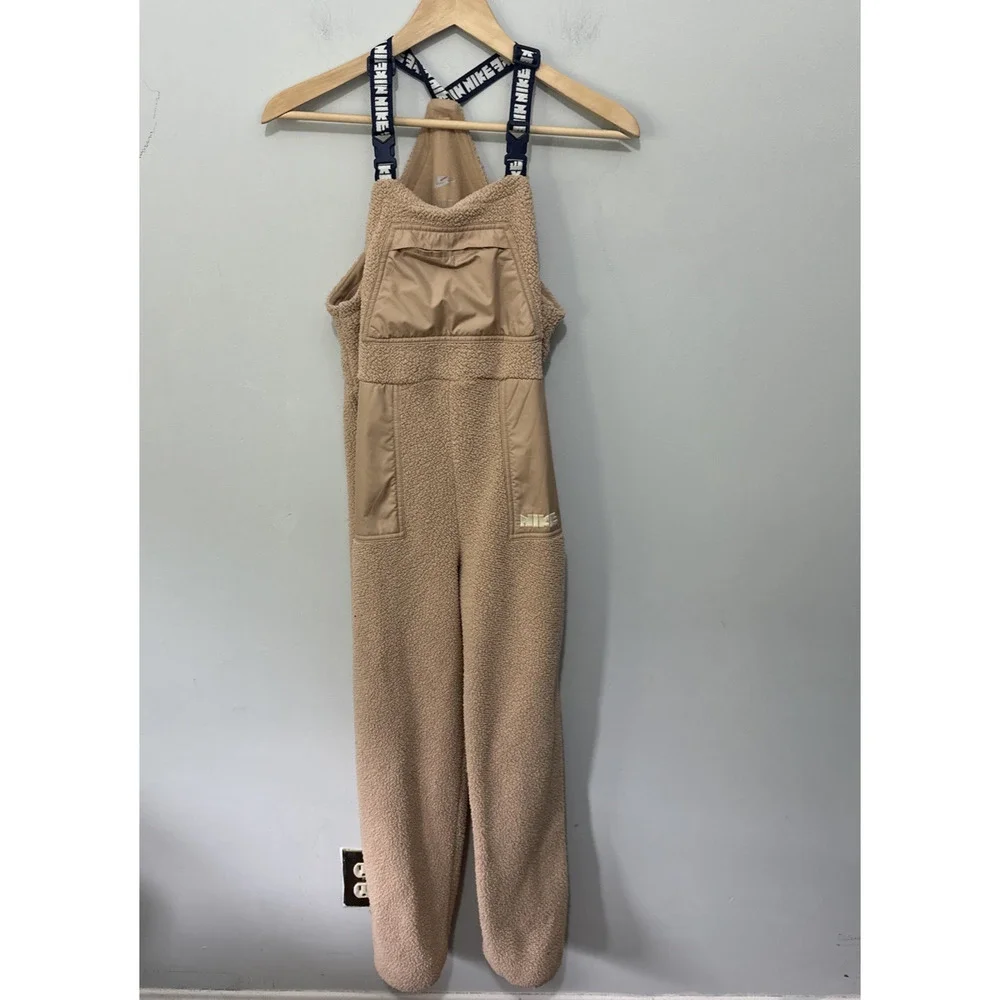 Nike Overalls Kids Large Tan Sherpa Fleece Bib Outdoor Casual Activewear Gorp